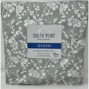 South Point Home Fashions Queen Microfiber 6pc Sheet Set Branches Floral (Green)